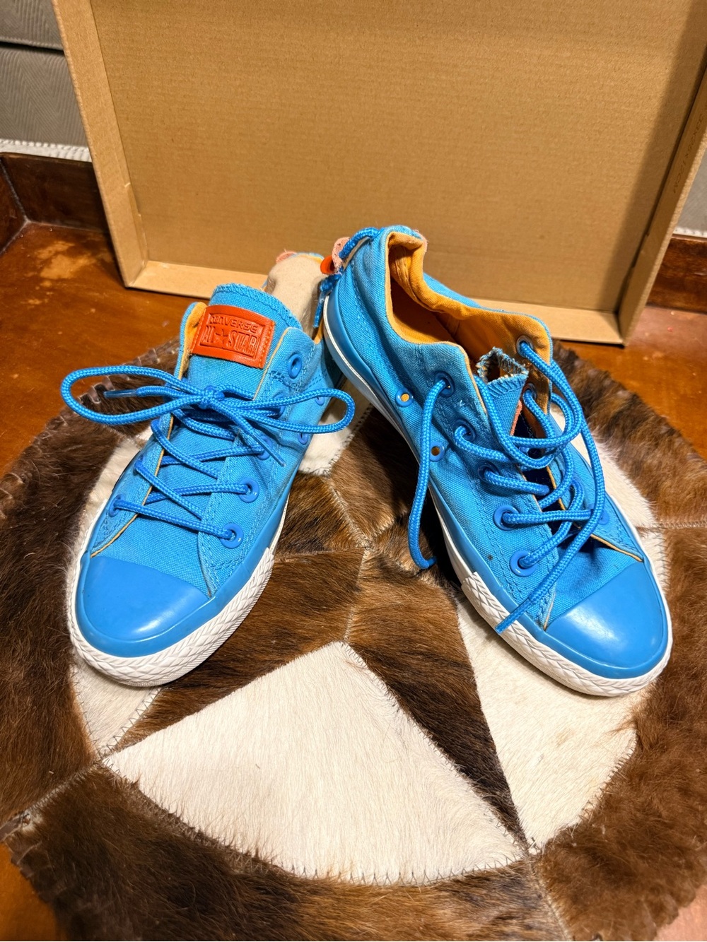 Converse Bright Blue Low-Top Sneakers with Orange Accent